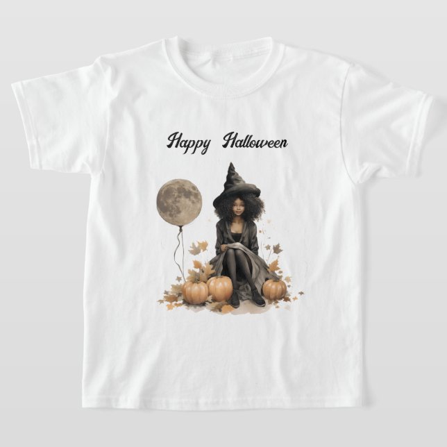 Camiseta Bruxa bonito do Halloween e Balão de Lua Cheia (Postura )