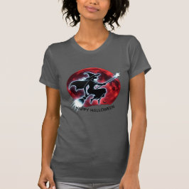 Camiseta Bruxa Brilhante Voando Red Moon Tee