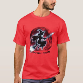 Camiseta Bruxa Brilhante Voando Tee Masculina Vermelha