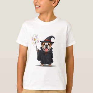 Camiseta bruxa-buldogue lançando um feitiço