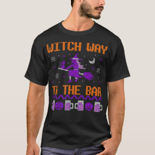 Camiseta Bruxa Caminho para o Bar Engraçado Halloween Beben