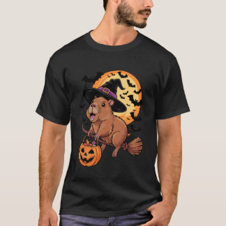 Camiseta Bruxa Capivara Fofa Montada em Vassoira Abóbora de