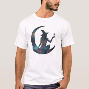 Camiseta Bruxa Celestial na Lua Halloween Art