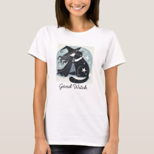 Camiseta bruxa com gato preto