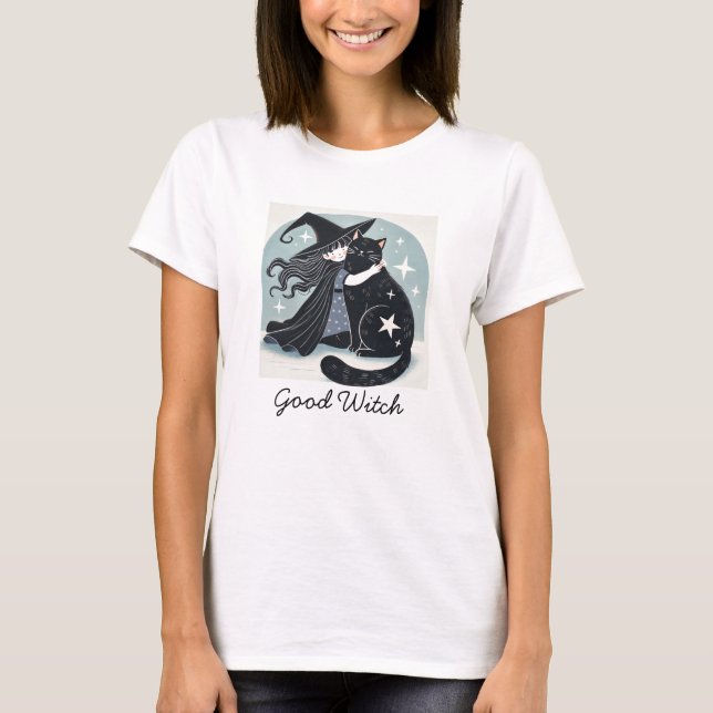 Camiseta bruxa com gato preto (Frente)