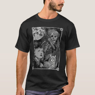 Camiseta Bruxa com um Gato e o Caçador Oculta Gótico Escuro
