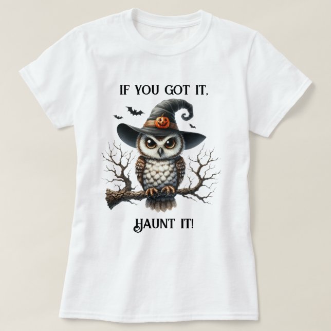 Camiseta Bruxa Coruja em um Ramo (Frente do Design)