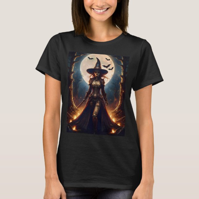 Camiseta Bruxa da Floresta Steampunk do Halloween (Frente)