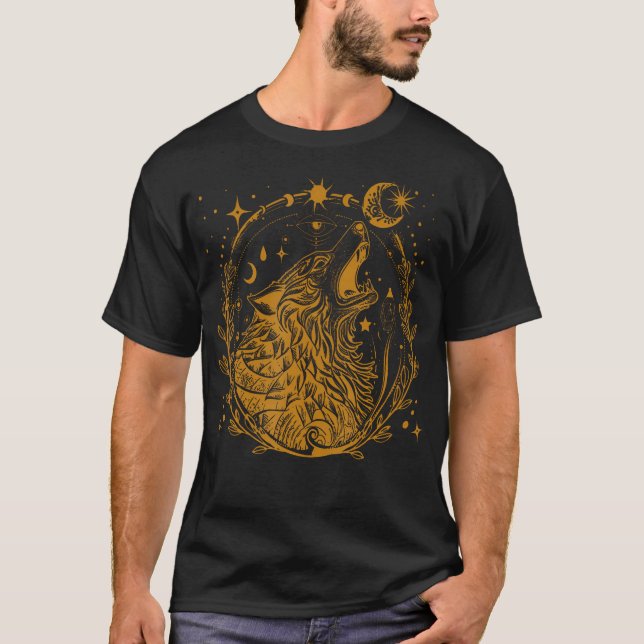Camiseta Bruxa da Lua Uivando Loba Celestial Vintage (Frente)