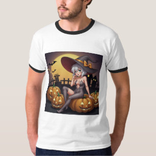 Camiseta Bruxa de Anime Quente do Dia das Bruxas na Abóbora