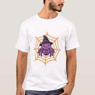 Camiseta Bruxa de Aranha Fofo Chapéu Halloween Arte