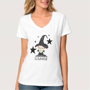Camiseta Bruxa de Cabelo Vermelho e Olhos Verdes com Estrel