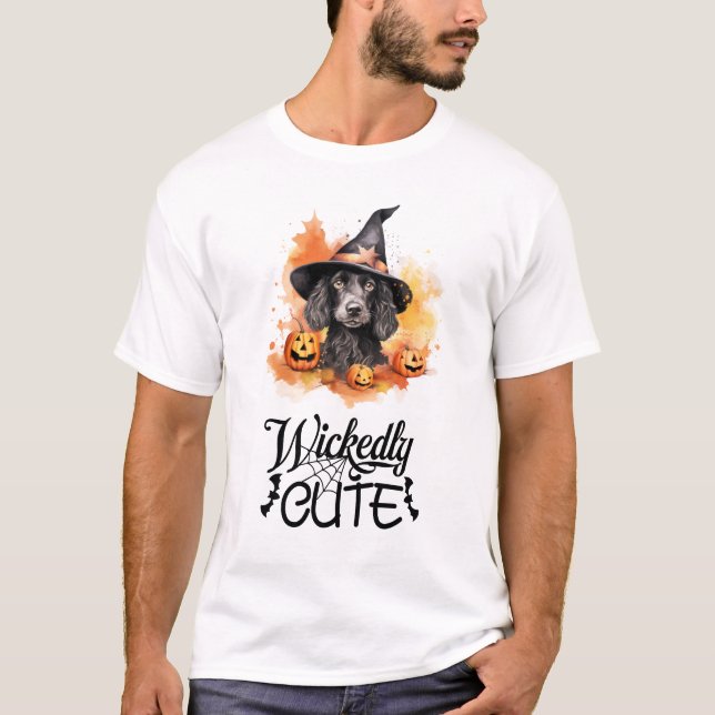 Camiseta Bruxa de Cachorrinho Preto Maliciosamente Fofo  (Frente)