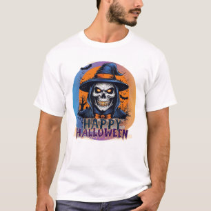 Camiseta Bruxa de Caveira Assustadora Arte de Halloween-888