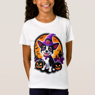 Camiseta Bruxa de Chapéu de Cachorrinho Fofo Halloween 🎃