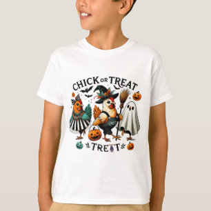 Camiseta Bruxa de Frango Engraçado Halloween Frango ou Trat