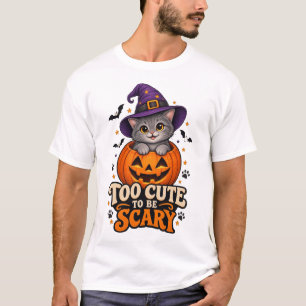 Camiseta Bruxa de Gato de Halloween Muito Fofa para Ser Ass