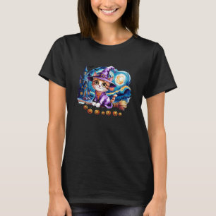 Camiseta Bruxa de Gato Fofo Espírito Assustador Equipe de T