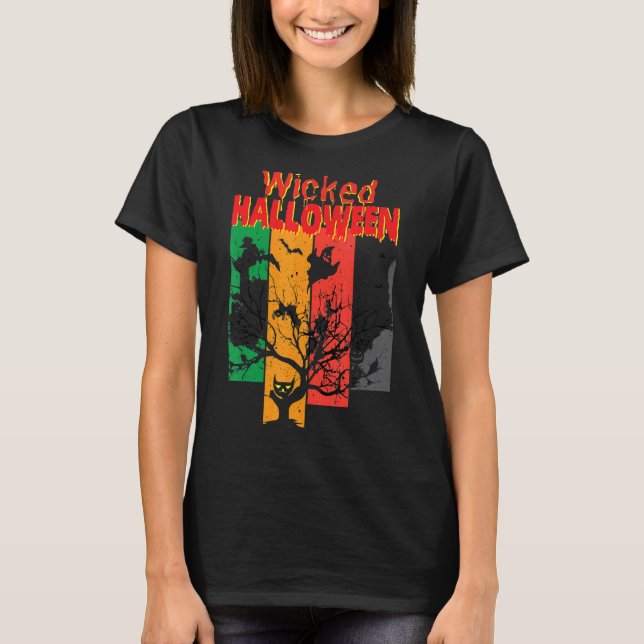 Camiseta Bruxa de Gato Malvado Lua   Impressão de Letra Hal (Frente)