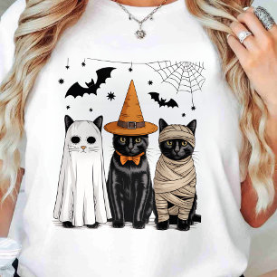 Camiseta Bruxa de Gato Preto Abóbora de Halloween Assustado