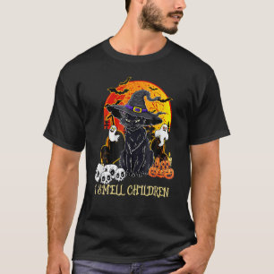 Camiseta Bruxa de Gato Preto Eu Sinto Cheiro de Crianças Ha