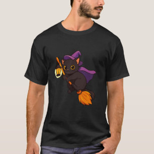 Camiseta Bruxa de Gato Preto Halloween Amante de Gatinho Fe