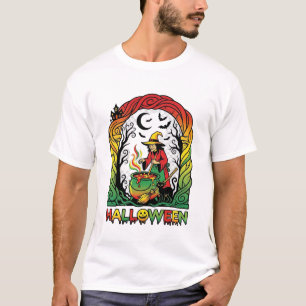 Camiseta Bruxa de Halloween Caldeirão Fermentação Gato Pret