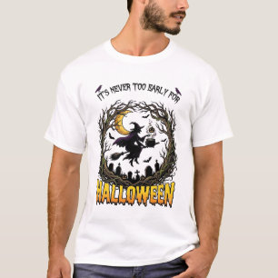 Camiseta Bruxa de Halloween Caldeirão Lua Cemitério Árvore