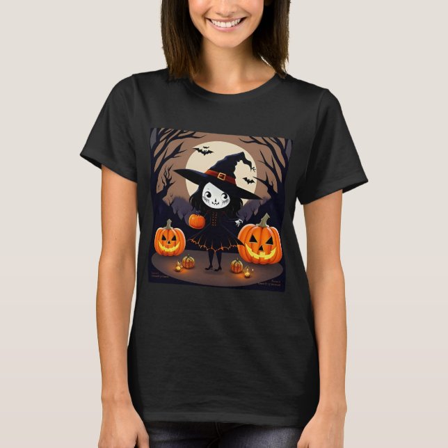 Camiseta Bruxa de Halloween com Pumpkins (Frente)