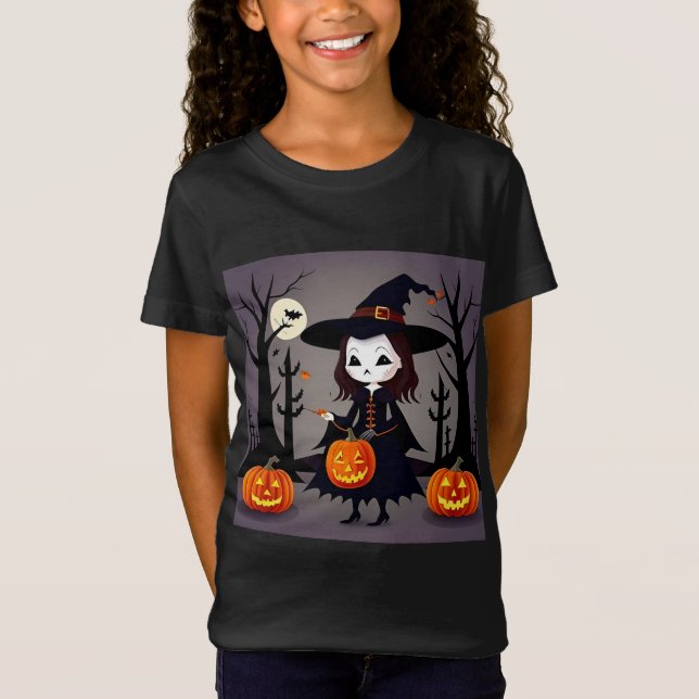 Camiseta Bruxa de Halloween com Pumpkins (Frente)