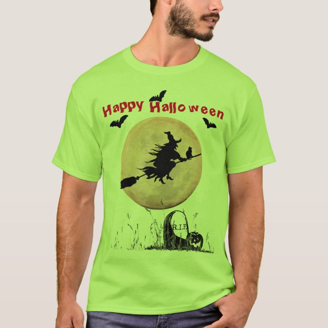 Camiseta Bruxa de Halloween do verde limão (Frente)
