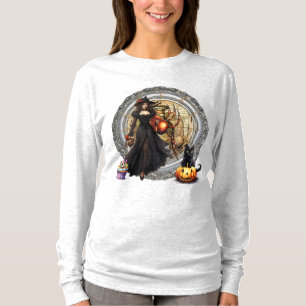 Camiseta Bruxa De Halloween E Gato