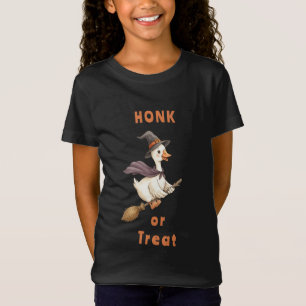 Camiseta Bruxa de Halloween Ganso Honk or Treat Menina