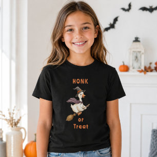 Camiseta Bruxa de Halloween Ganso Honk or Treat Menina