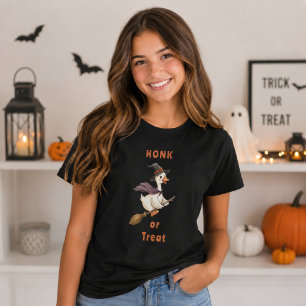 Camiseta Bruxa de Halloween Ganso Honk or Treat Mulher