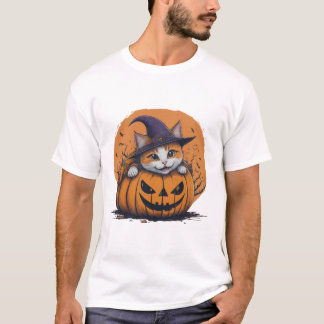 Camiseta Bruxa de Halloween Gato no Abóbora Temporada Assus
