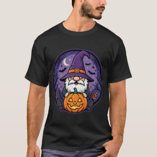 Camiseta Bruxa de Halloween Gnome Abóbora Desenho Noturno