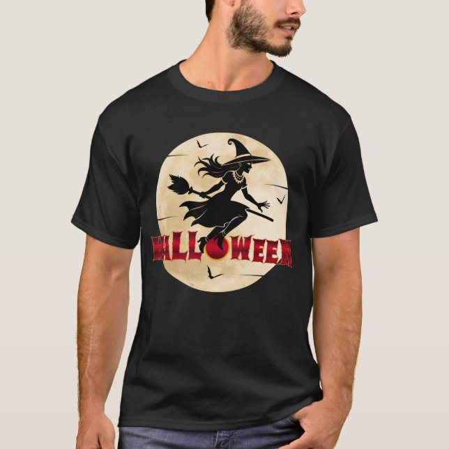 Camiseta Bruxa de Halloween na Vassoura (Frente)