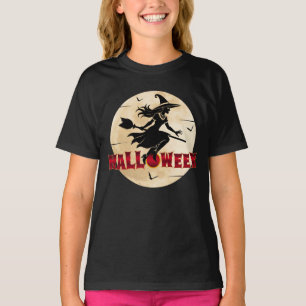 Camiseta Bruxa de Halloween na Vassoura