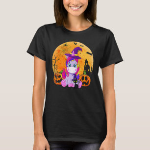 Camiseta Bruxa de Halloween Unicórnio Gato Preto Abóbora Me