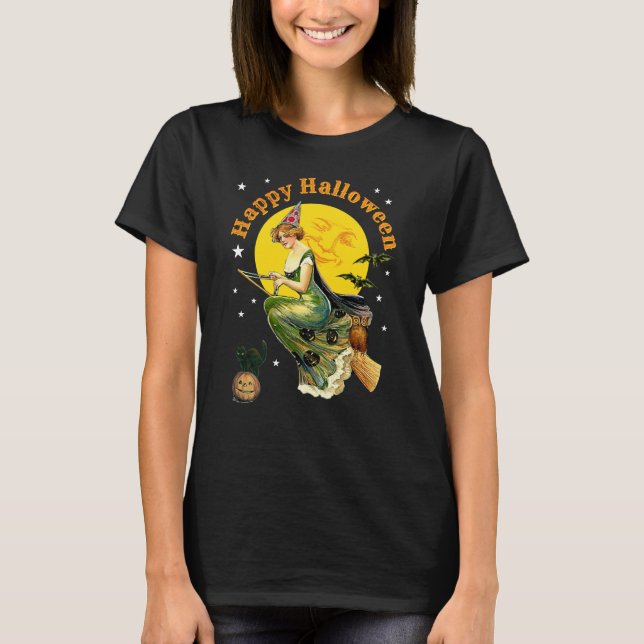 Camiseta Bruxa de Halloween Vintage (Frente)