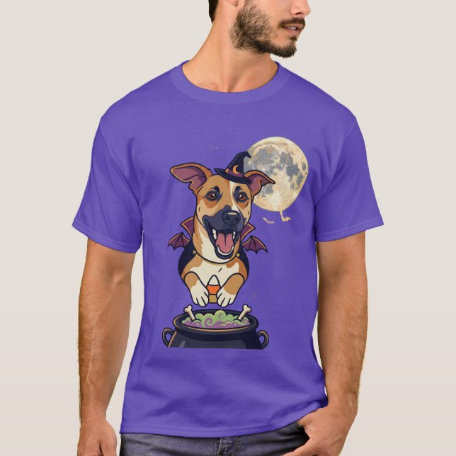 Camiseta bruxa de Haloween cachorrinho (Frente)