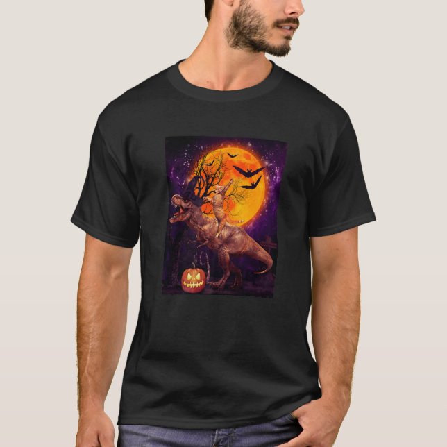 Camiseta Bruxa de Montaria de Gato Dinossauro Trex Lua Abób (Frente)
