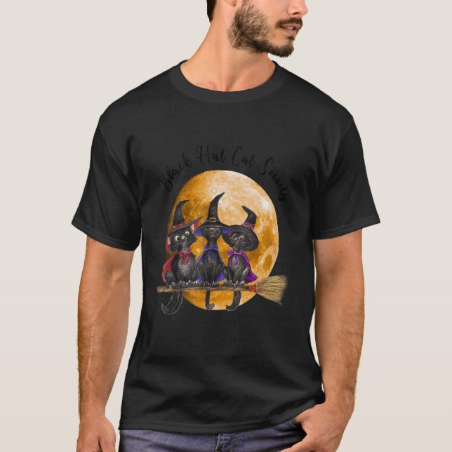 Camiseta Bruxa de Negra Hat Cat Society Halloween (Frente)