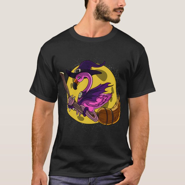 Camiseta Bruxa de Pássaro de Flamingo Halloween (Frente)