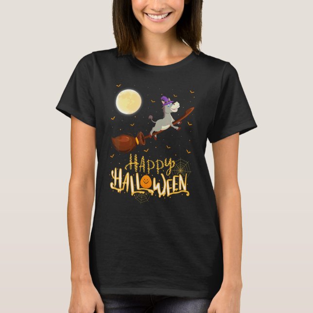 Camiseta Bruxa de passeio de mula espingarda de Halloween (Frente)
