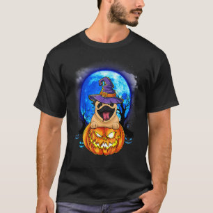 Camiseta Bruxa de Pug Abóbora Assustadora Cachorro de Hallo