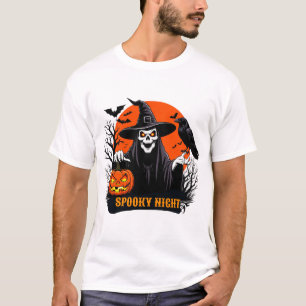 Camiseta Bruxa de Rosto de Caveira e Corvo Noite de Hallowe