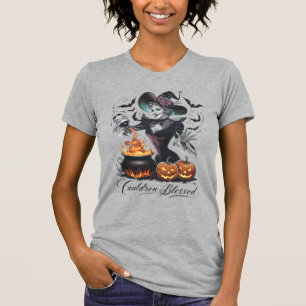 Camiseta Bruxa Divertida Vintage Caldeirão Abençoado Hallow