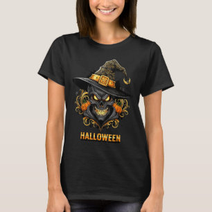 Camiseta Bruxa do Crânio Assustador Chapéu de Halloween Hor